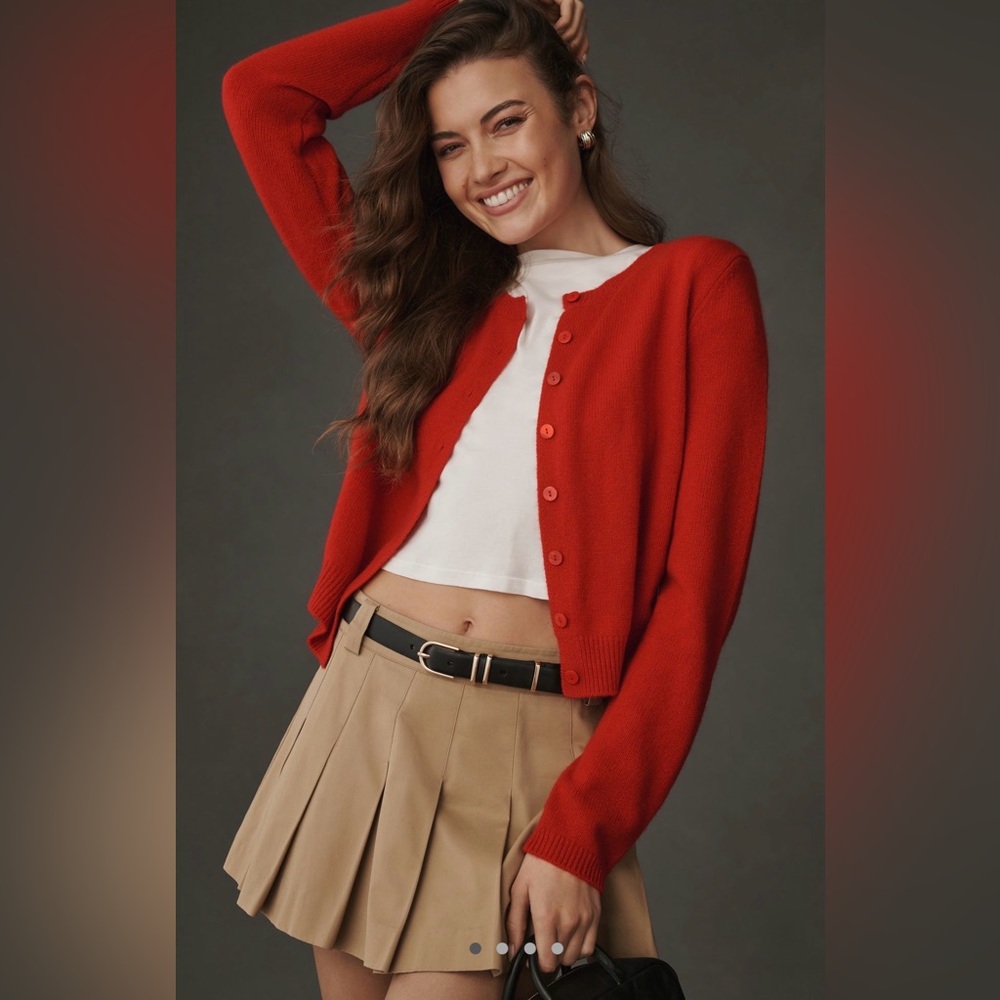 Reformation ‘Clara’ Cherry Red Cardigan 100% Cashmere NWOT